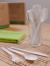 Load image into Gallery viewer, 100% Eco-Friendly Compostable Cutlery Set - - 300 pieces (100 Forks | 100 Spoons | 100 Knives)